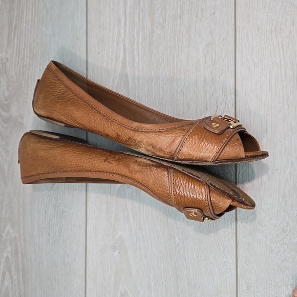 Tory Burch Womens Clines Logo Open Toe Flats Loafer Slip on shoes sz 10M - Picture 12 of 16